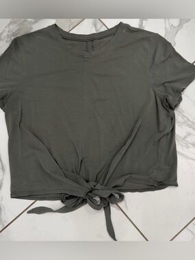 lululemon athletica Olive Green Tie-Front Crop Tee